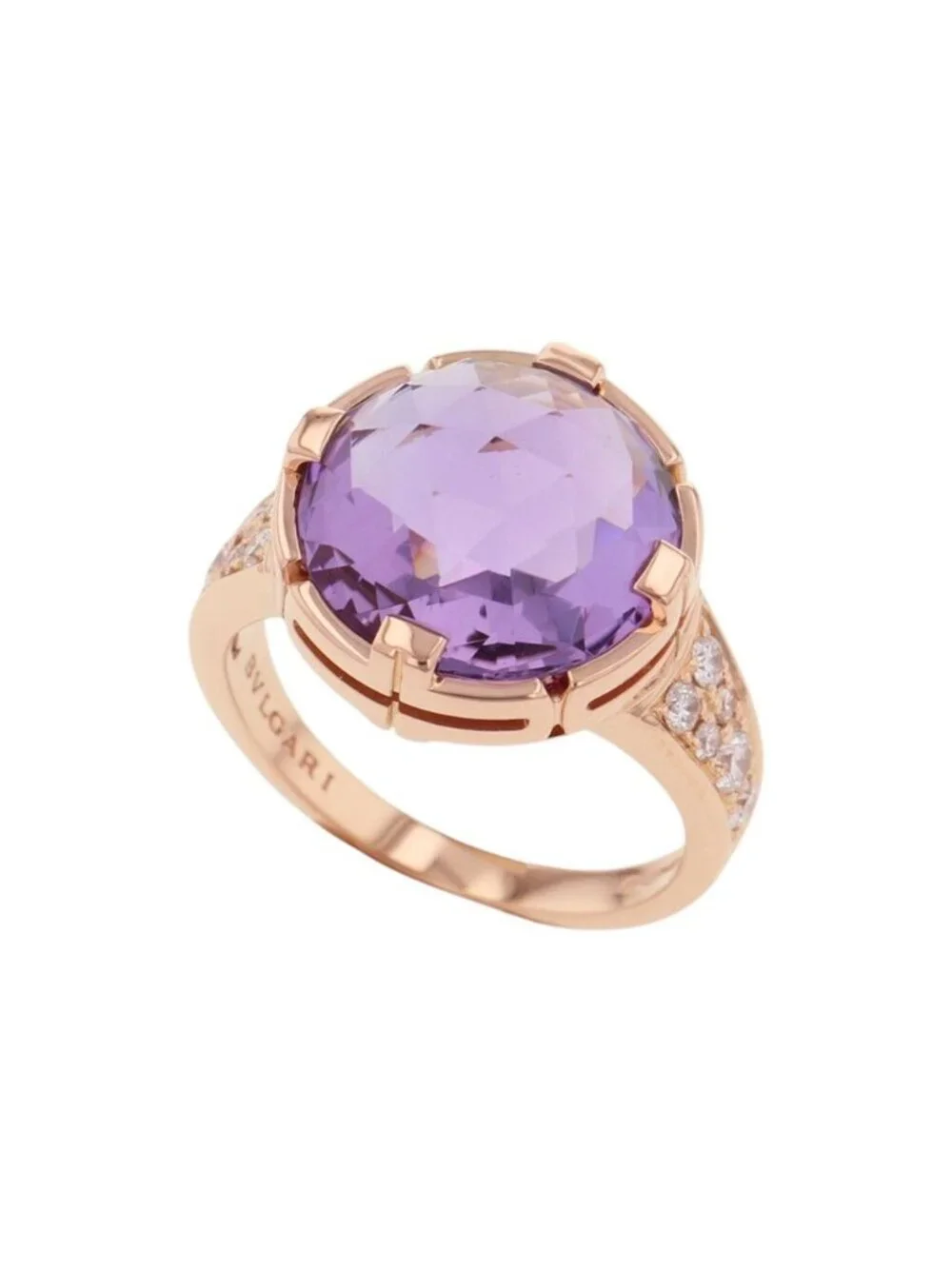 Bvlgari Ring Parentesi Cocktail Amethyst Diamond 18k Pink Gold